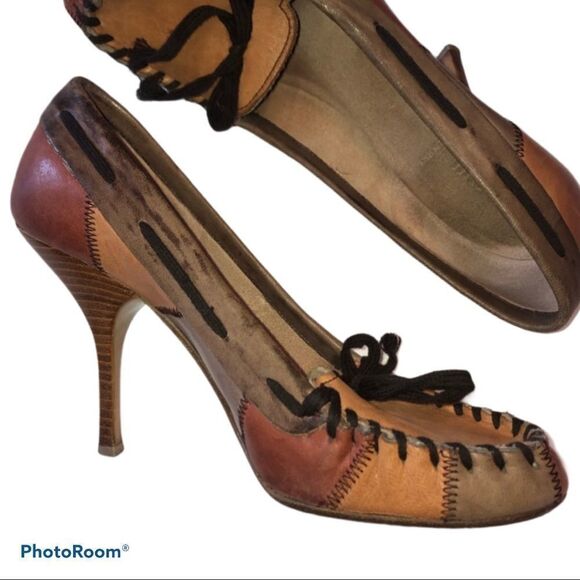 Miu Miu Shoes - Miu MIU leather patchwork moccasin heels